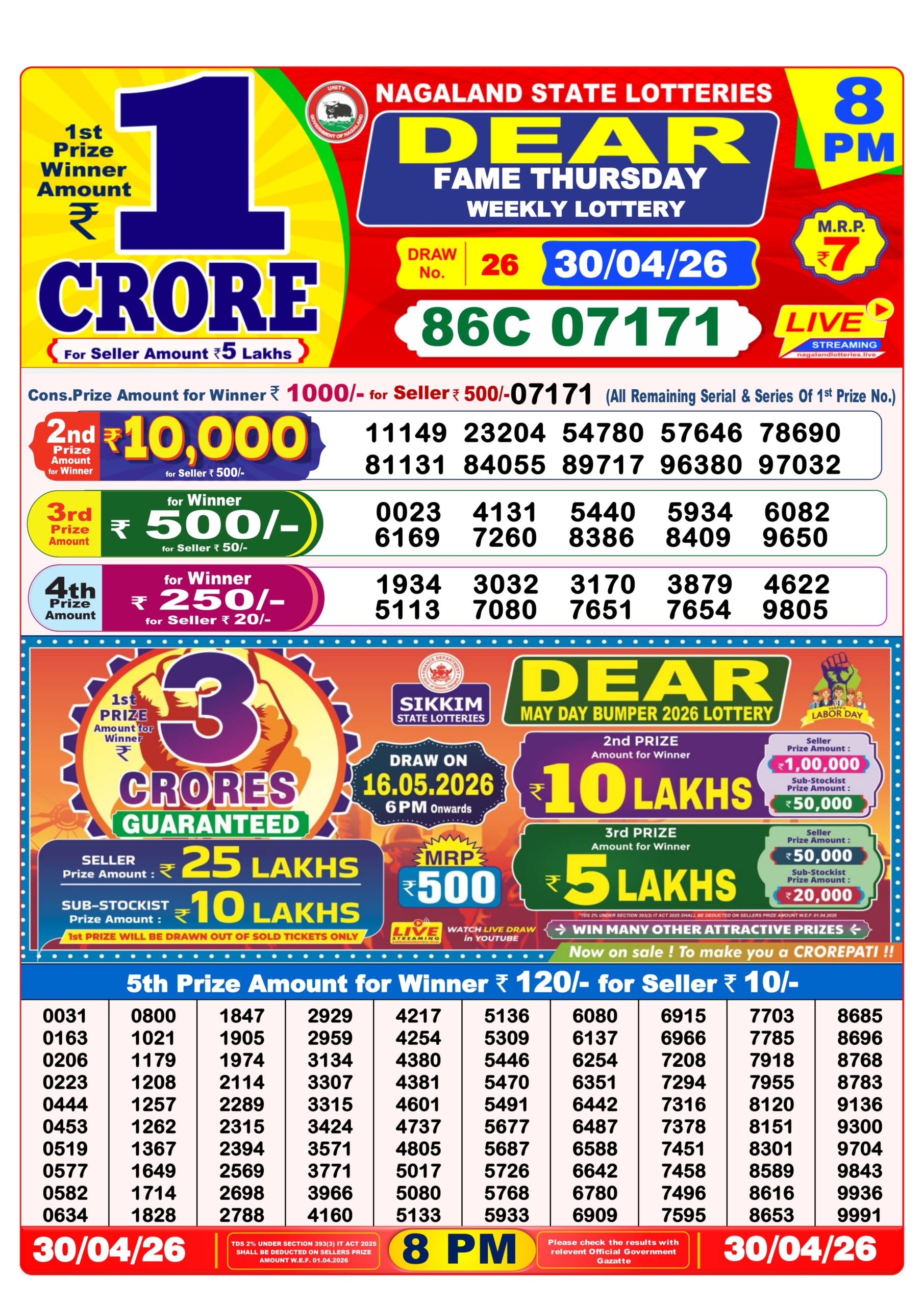 Lottery result image 30 April 2026