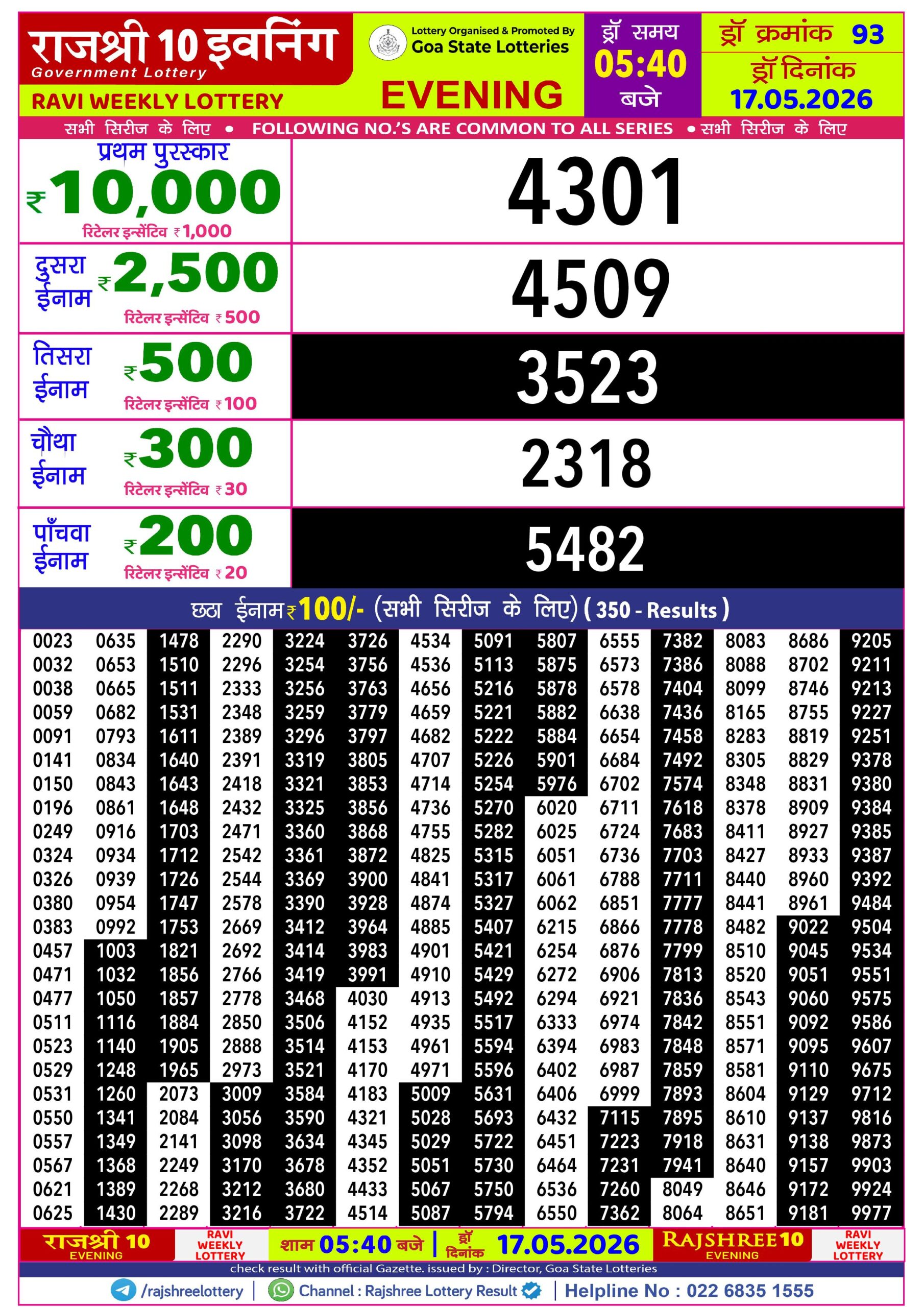 Rajshree 10 Evening 5:40 PM Result 17 May 2026