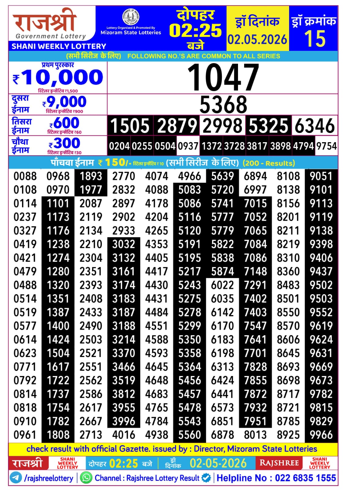 Rajshree 2:25 PM Result 02 May 2026