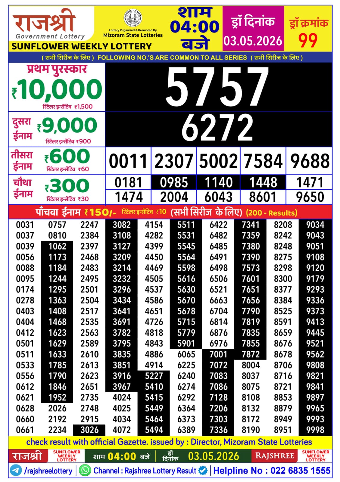 Rajshree 4 PM Result 03 May 2026