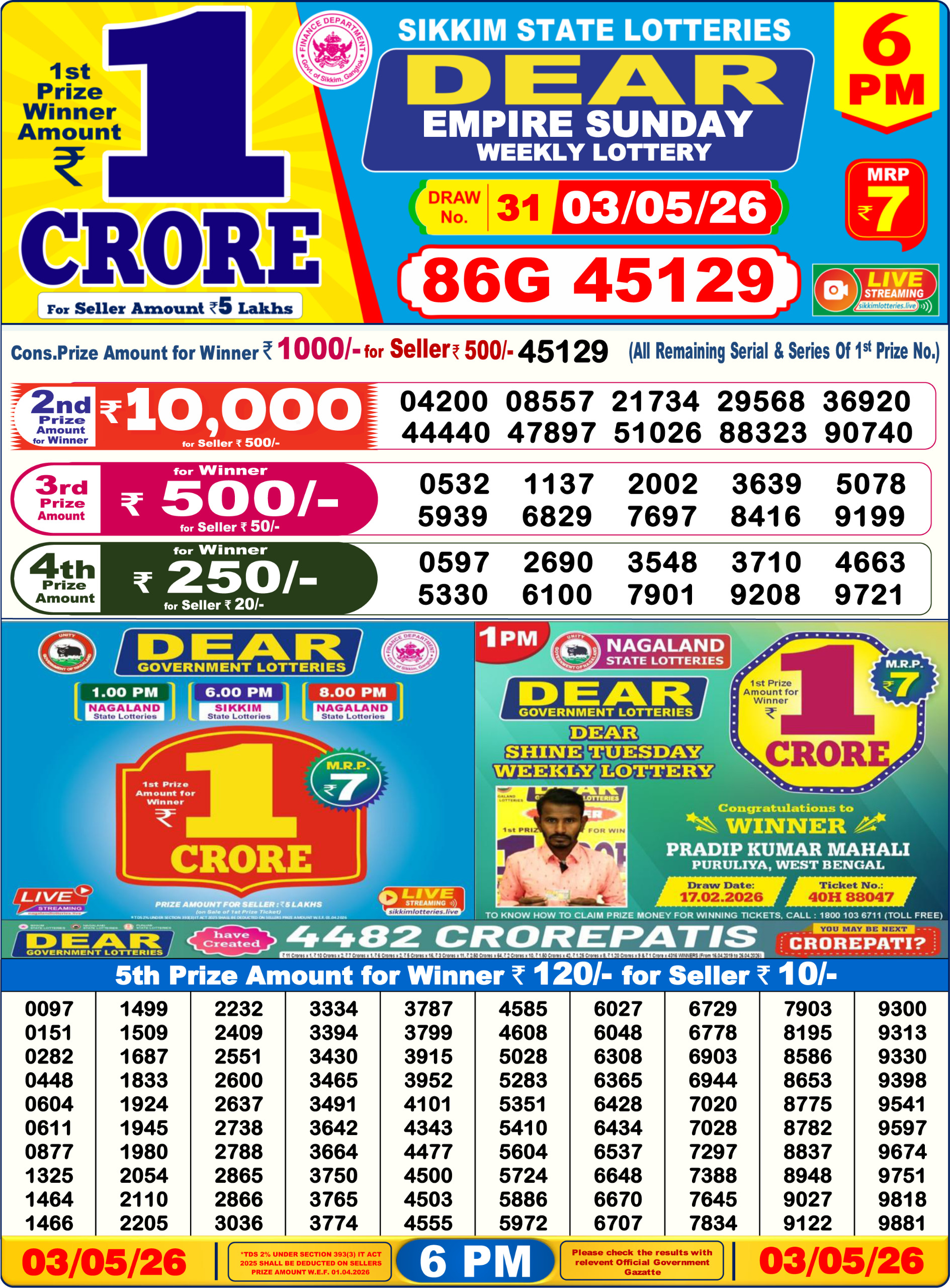Dear 6 PM Result 03 May 2026