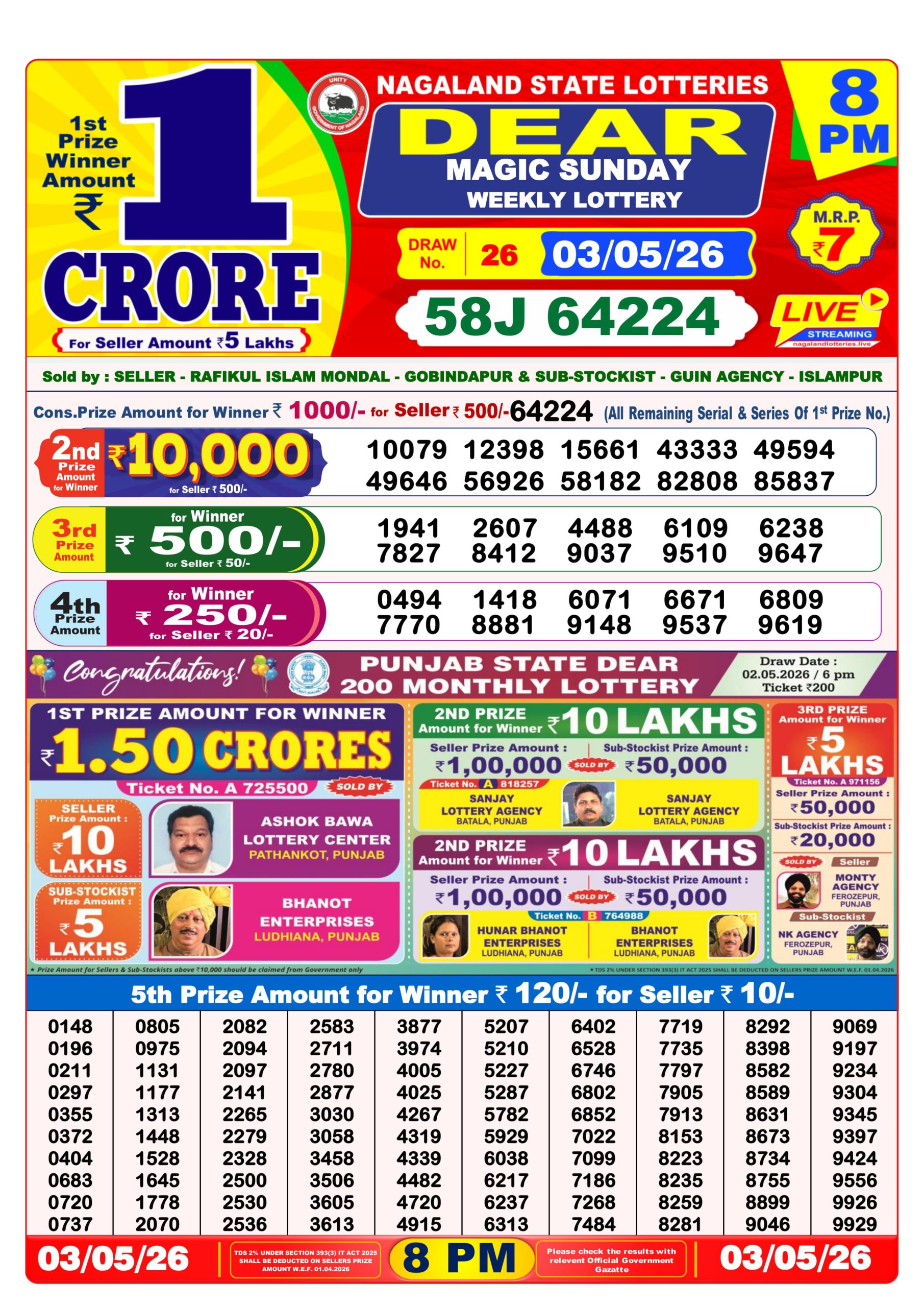 Dear 8 PM Result 03 May 2026