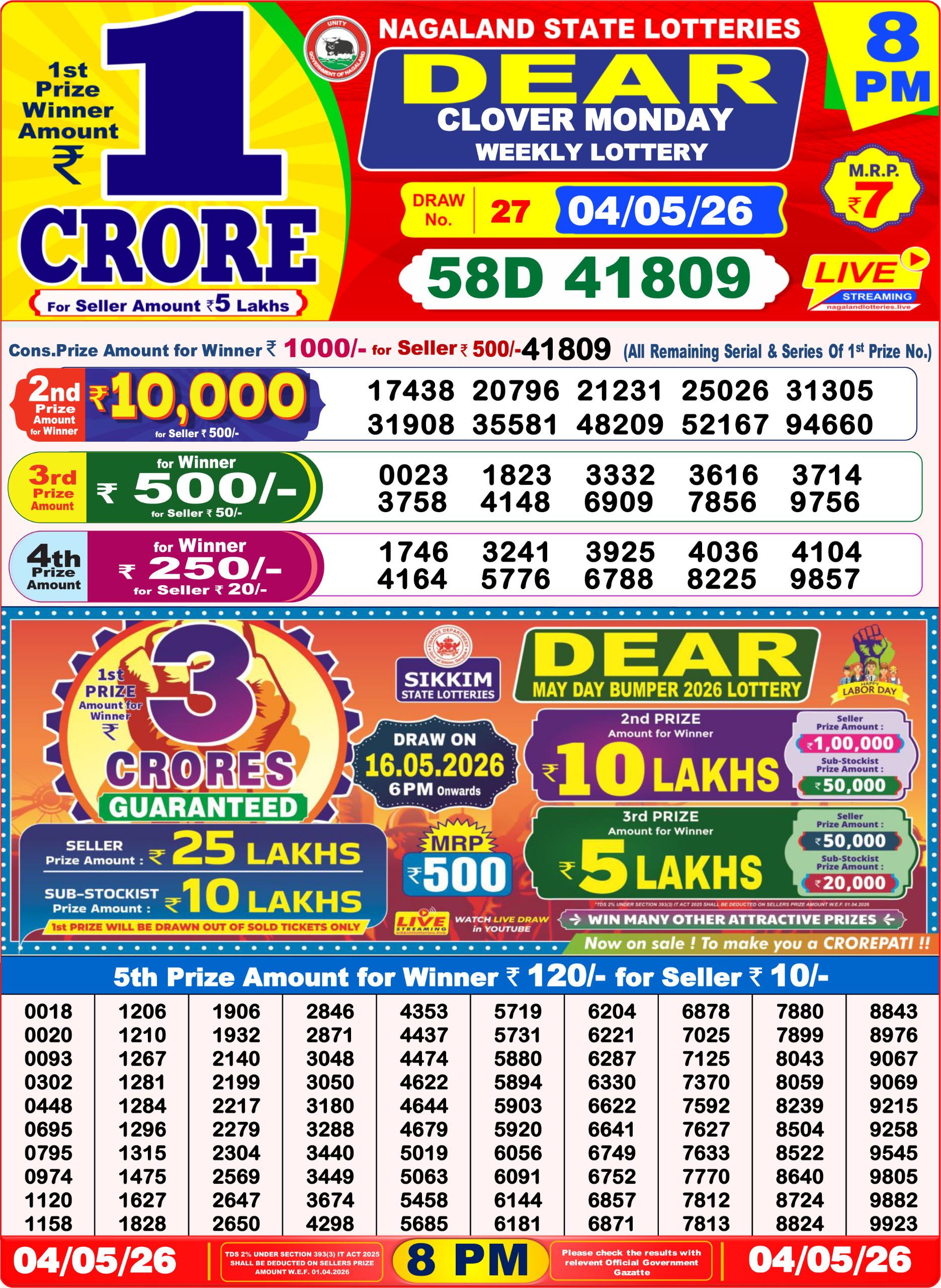 Dear 8 PM Result 04 May 2026