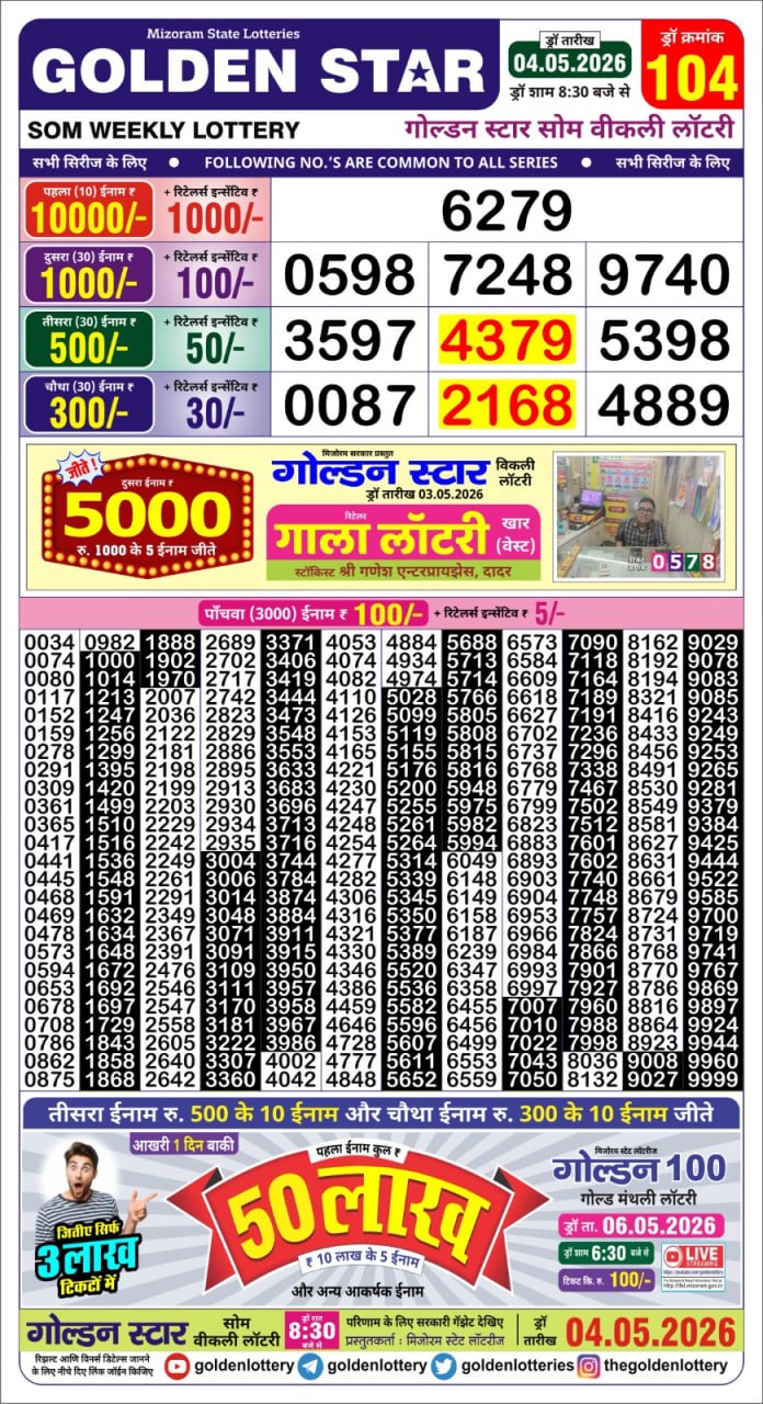 Golden Star 8:30 PM Result 04 May 2026