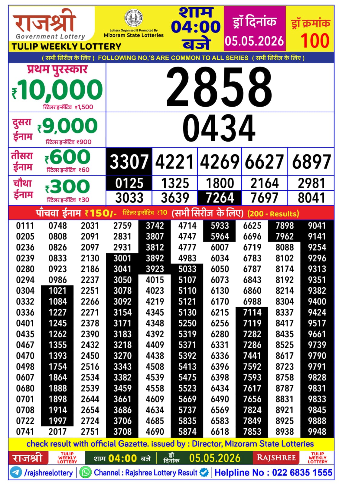 Rajshree 4 PM Result 05 May 2026