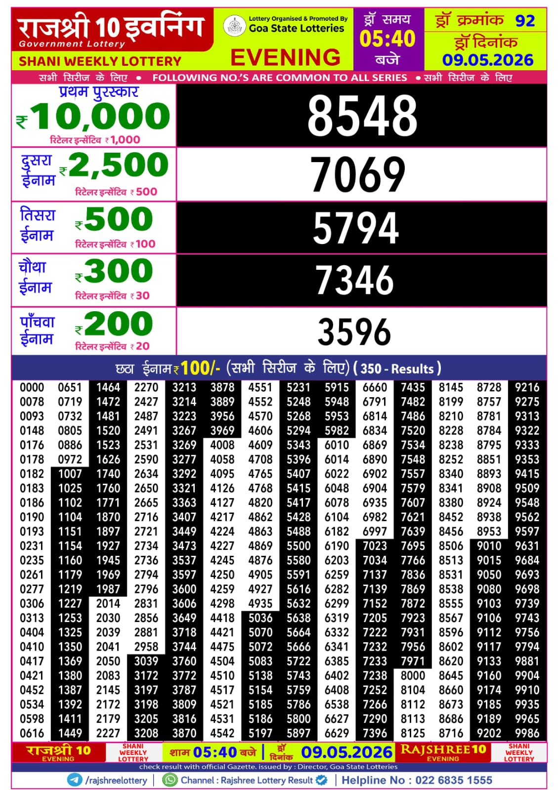 Rajshree 10 Evening 5:40 PM Result 09 May 2026