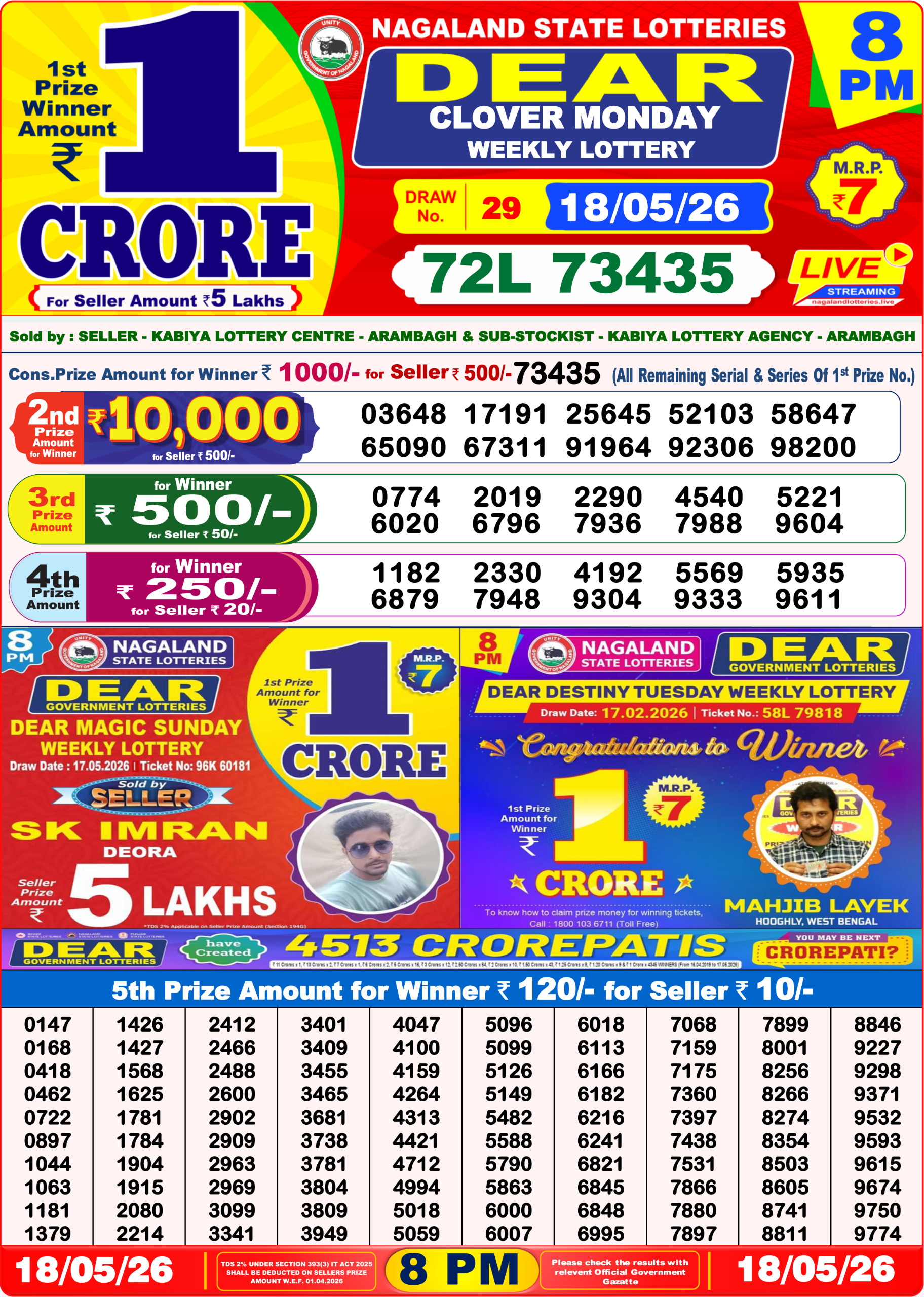 Dear 8 PM Result 18 May 2026