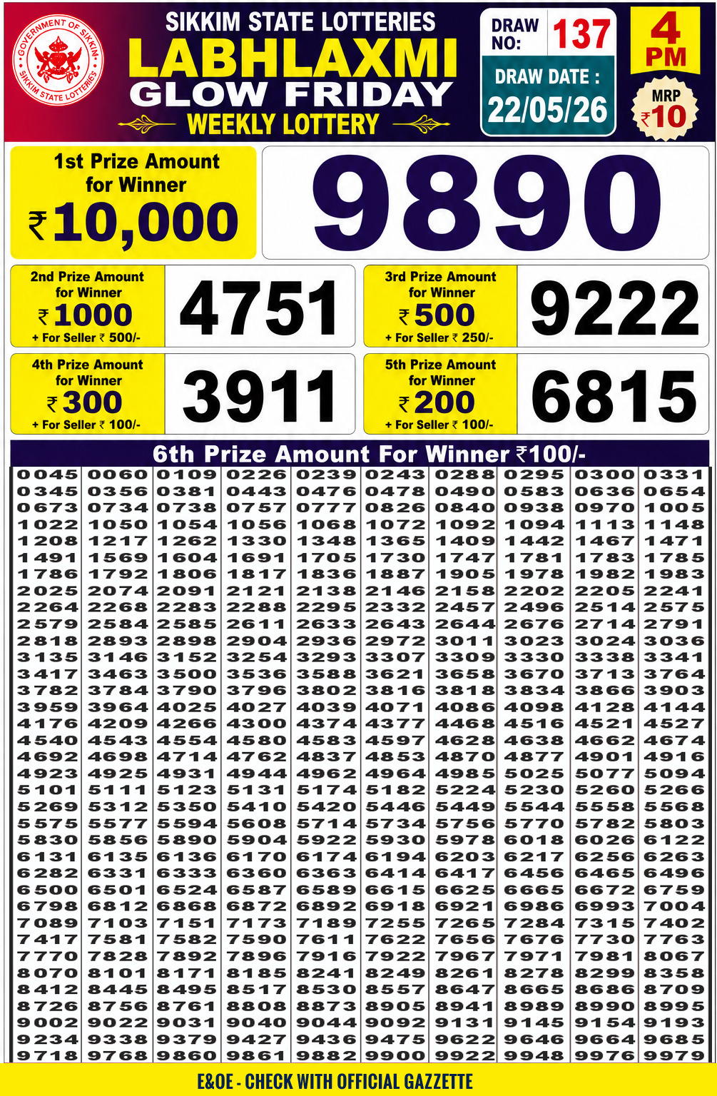 Labh Laxmi 4 PM Result 22 May 2026
