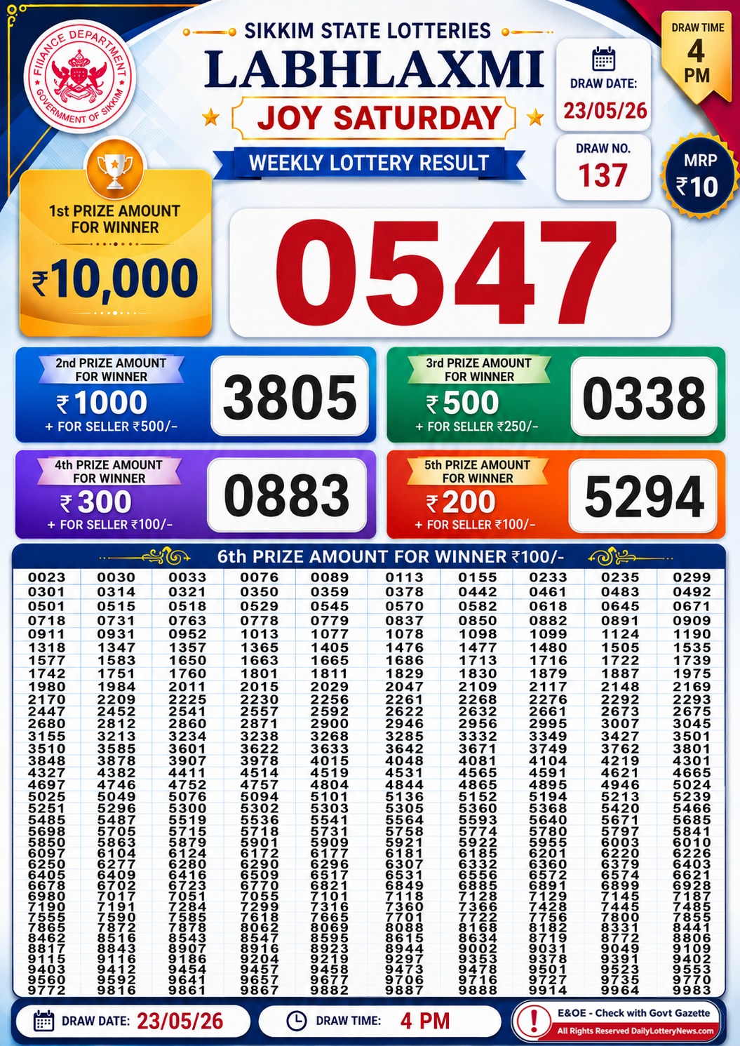 Labh Laxmi 4 PM Result 23 May 2026