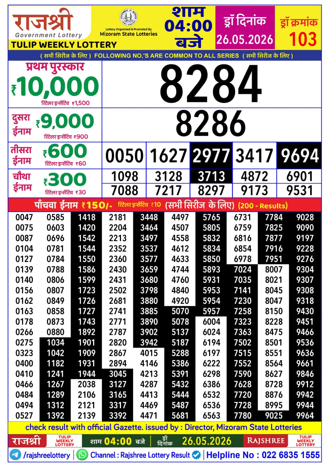 Rajshree 4 PM Result 26 May 2026