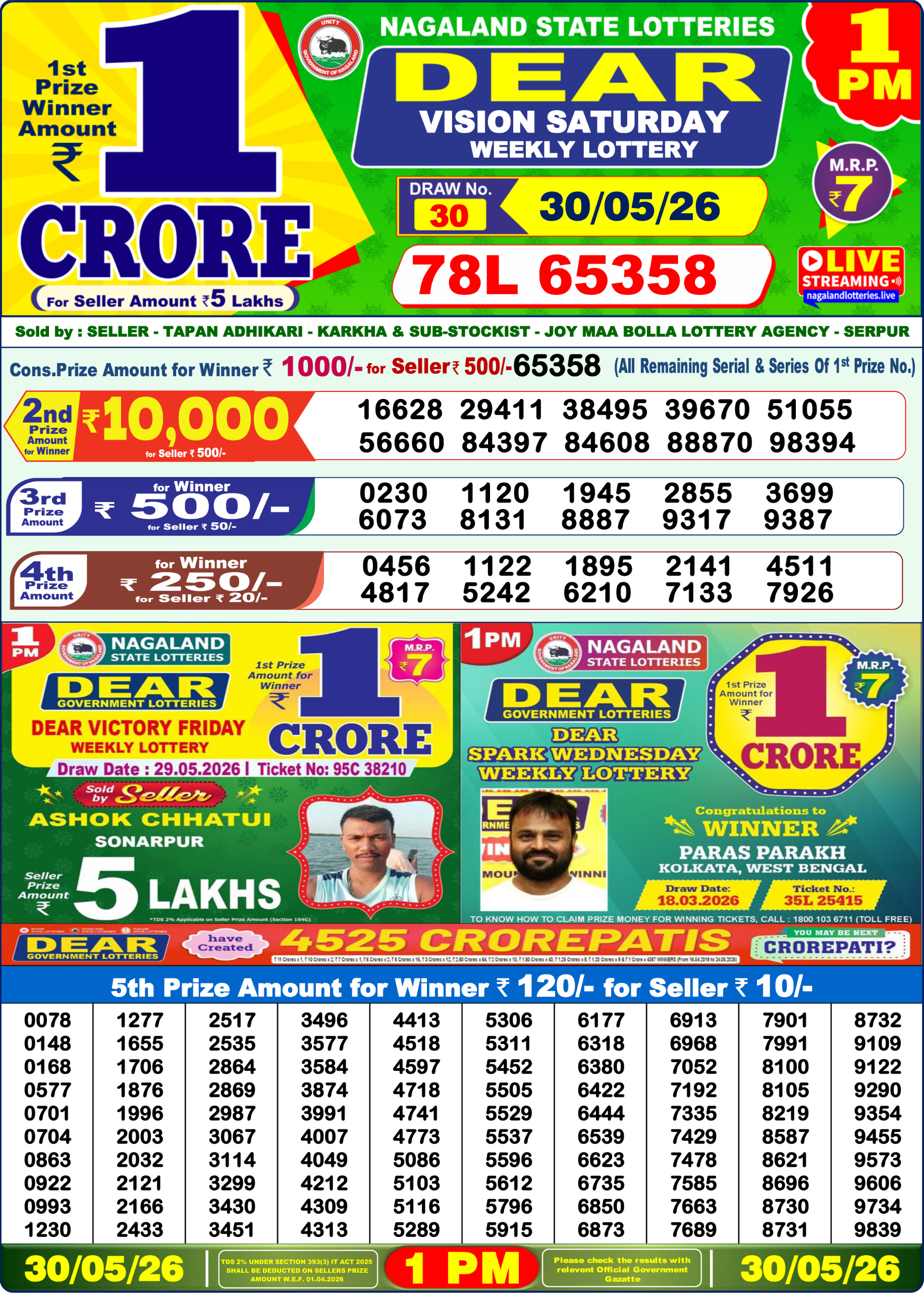 Dear 1 PM Result 30 May 2026