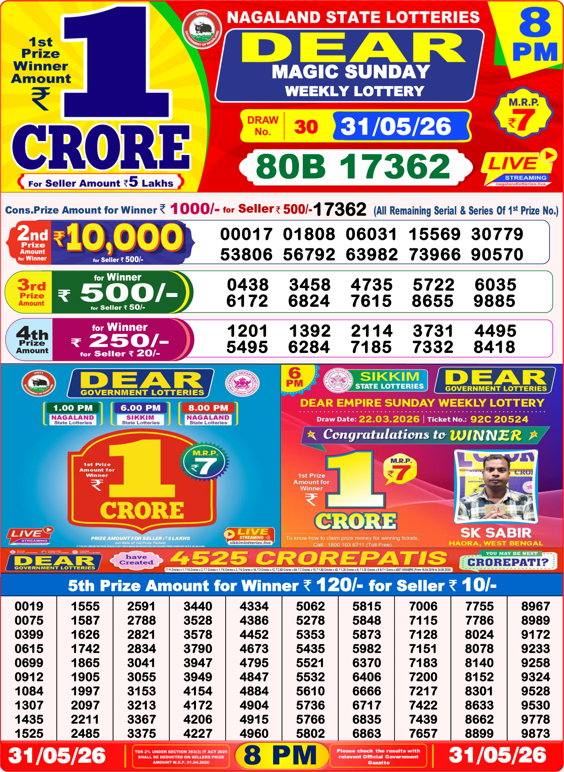 Dear 8 PM Result 31 May 2026