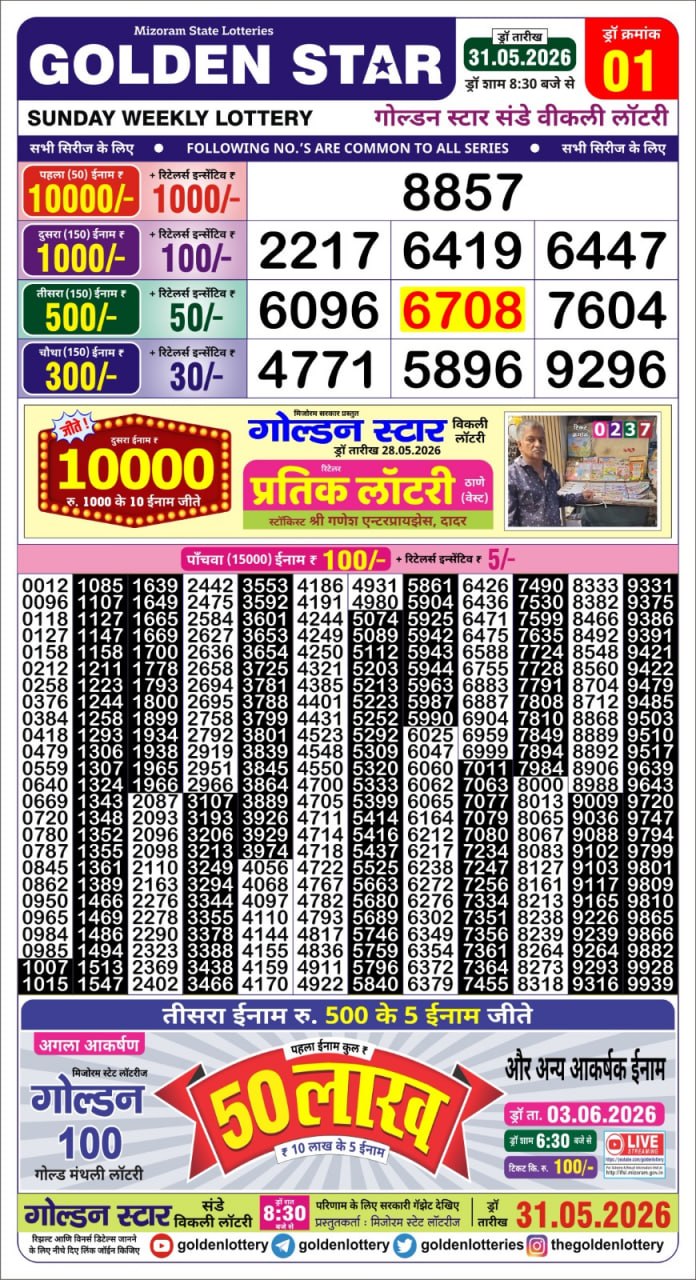 Golden Star 8:30 PM Result 31 May 2026