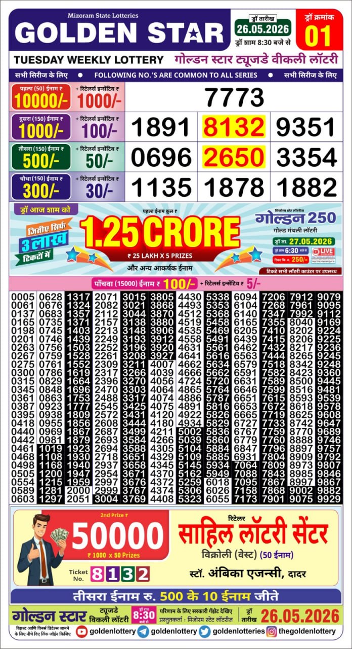 Golden Star 8:30 PM Result 26 May 2026