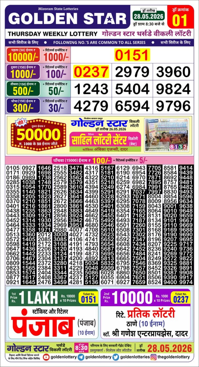 Golden Star 8:30 PM Result 28 May 2026