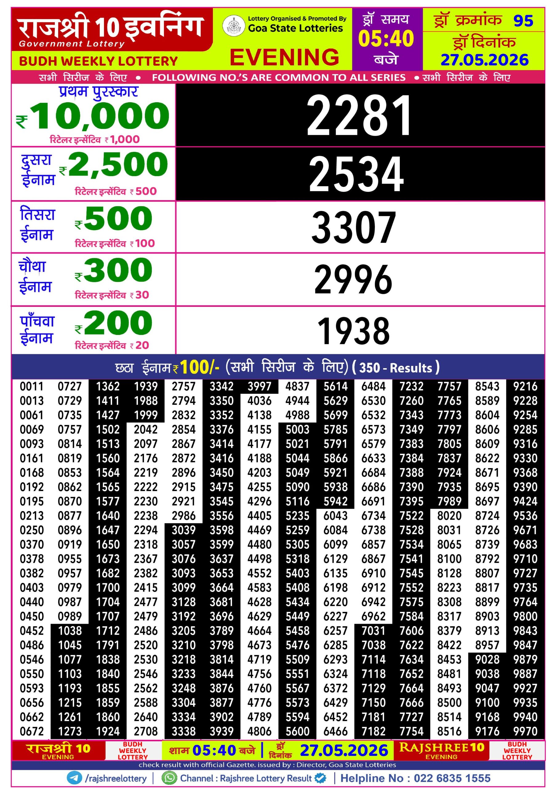 Rajshree 10 Evening 5:40 PM Result 27 May 2026
