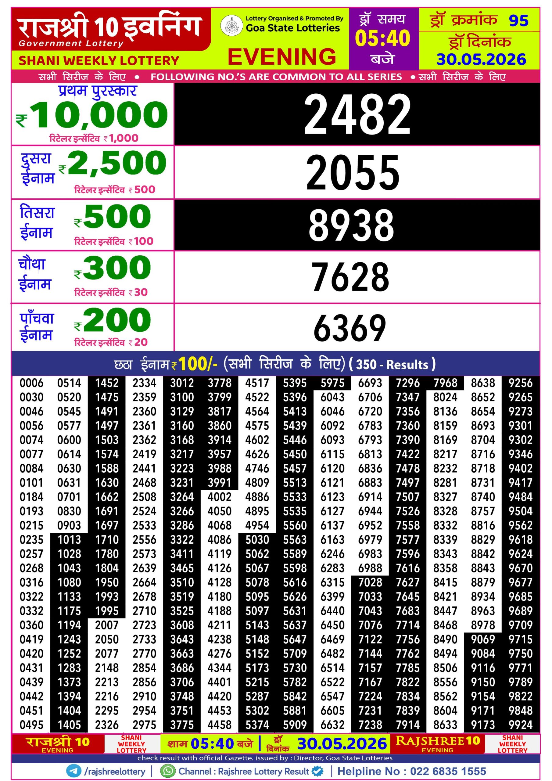 Rajshree 10 Evening 5:40 PM Result 30 May 2026