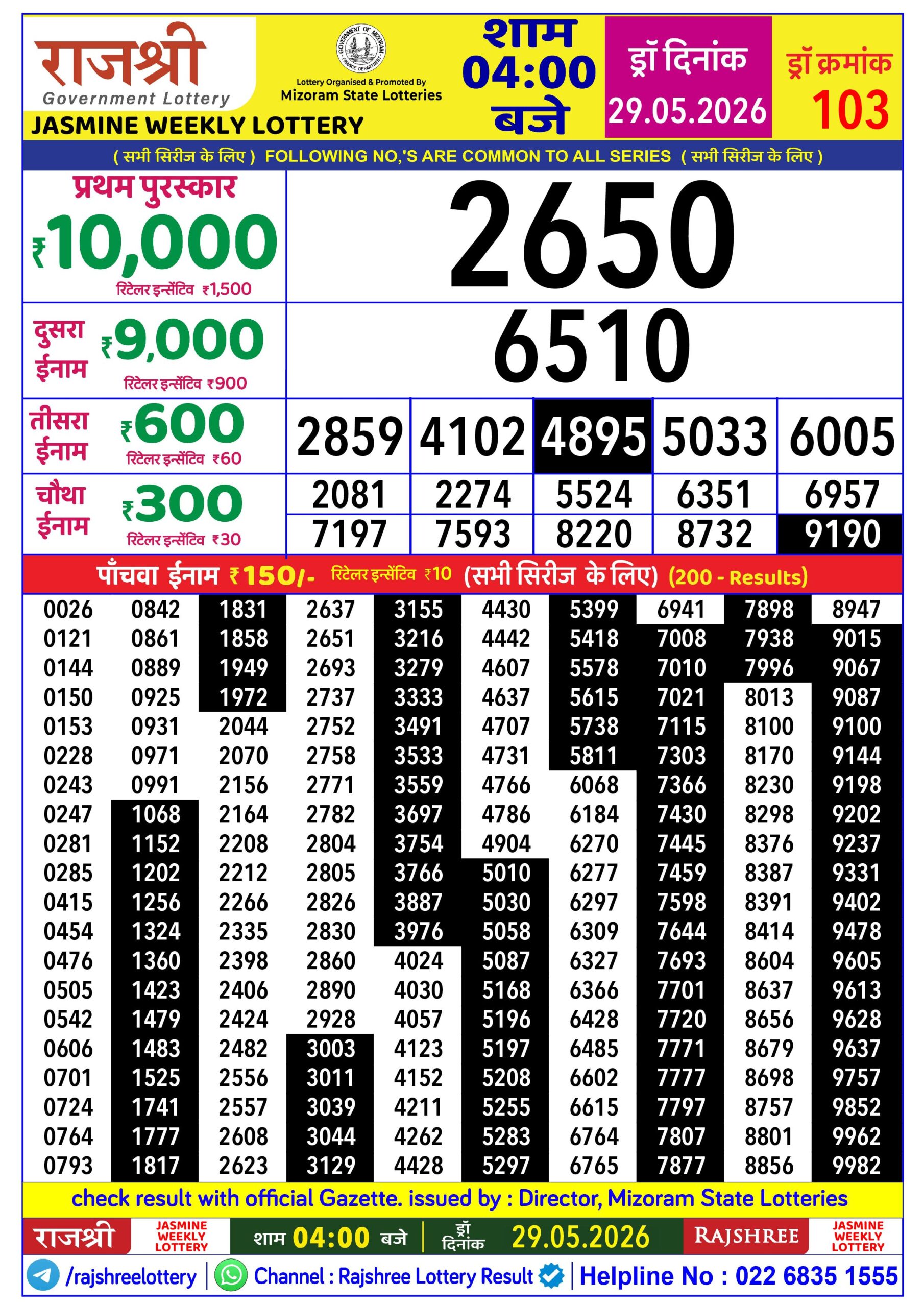 Rajshree 4 PM Result 29 May 2026