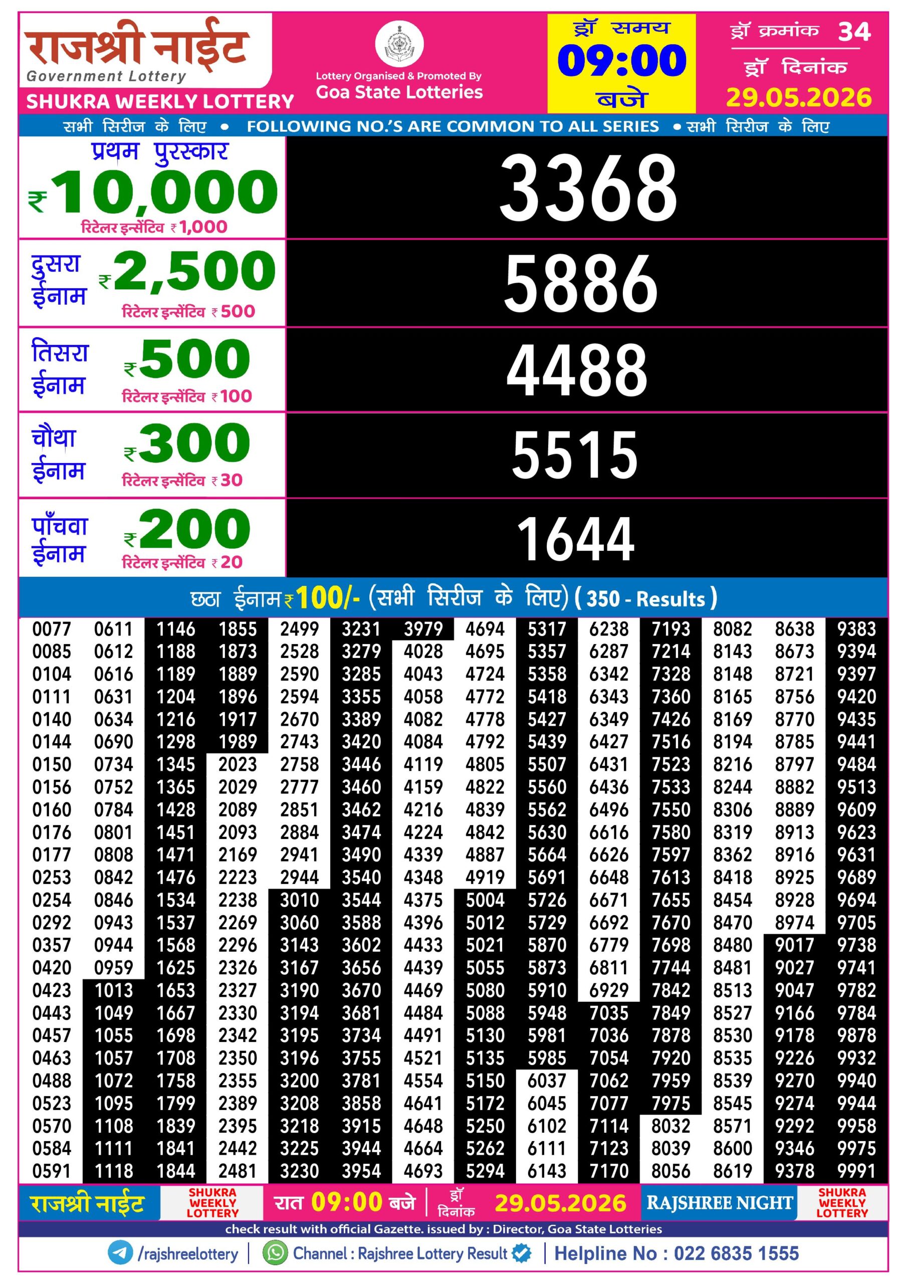 Rajshree Night 9 PM Result 29 May 2026