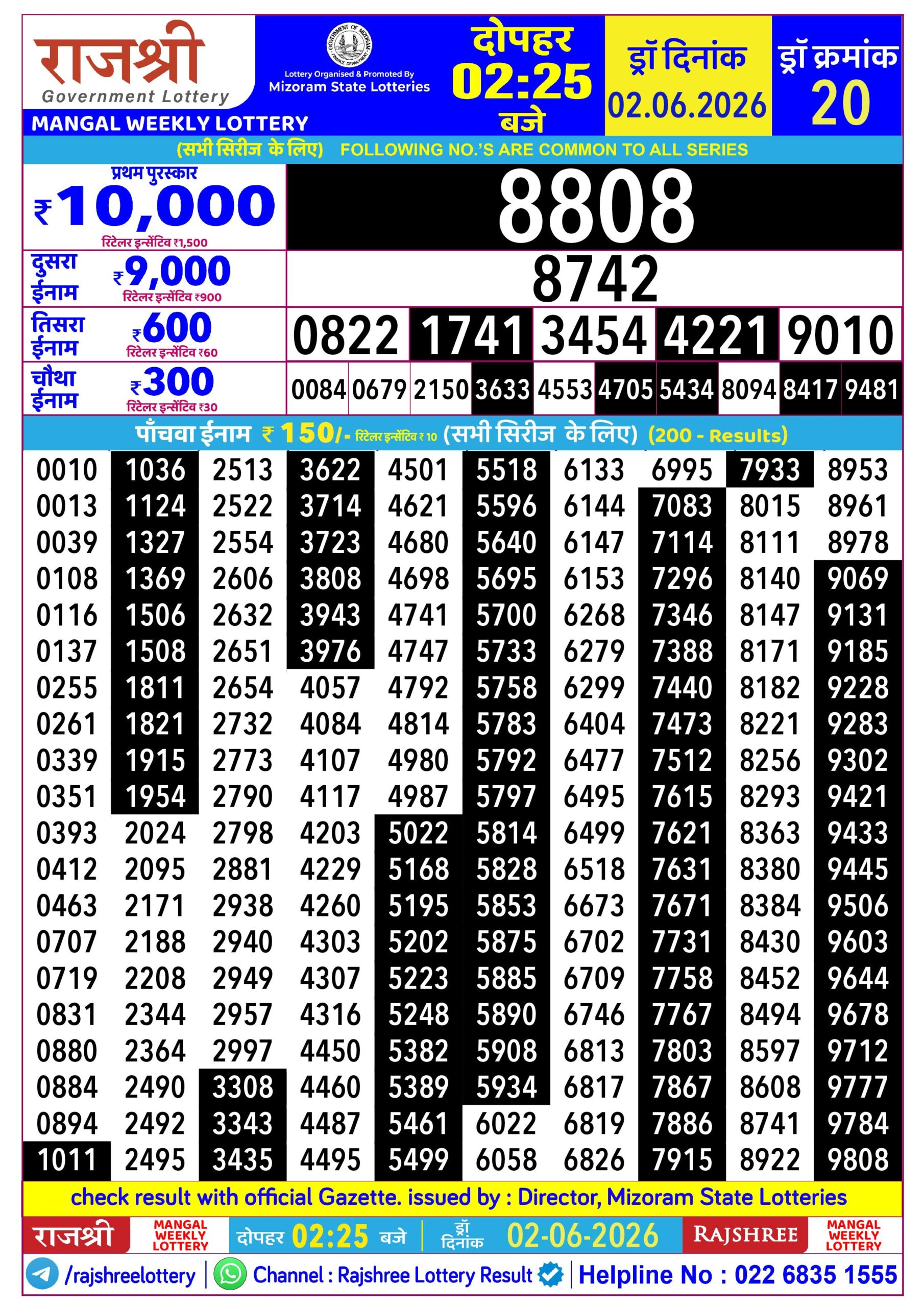 Rajshree 2:25 PM Result 02 June 2026