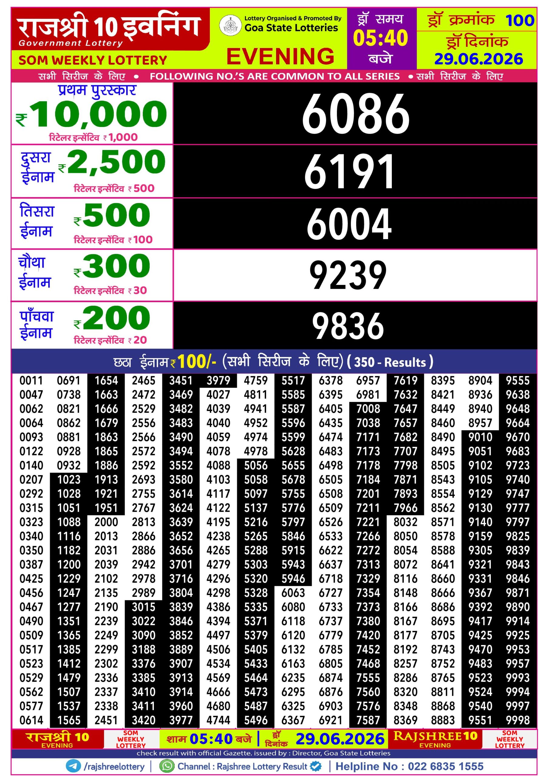 Rajshree 10 Evening 5:40 PM Result 29 June 2026