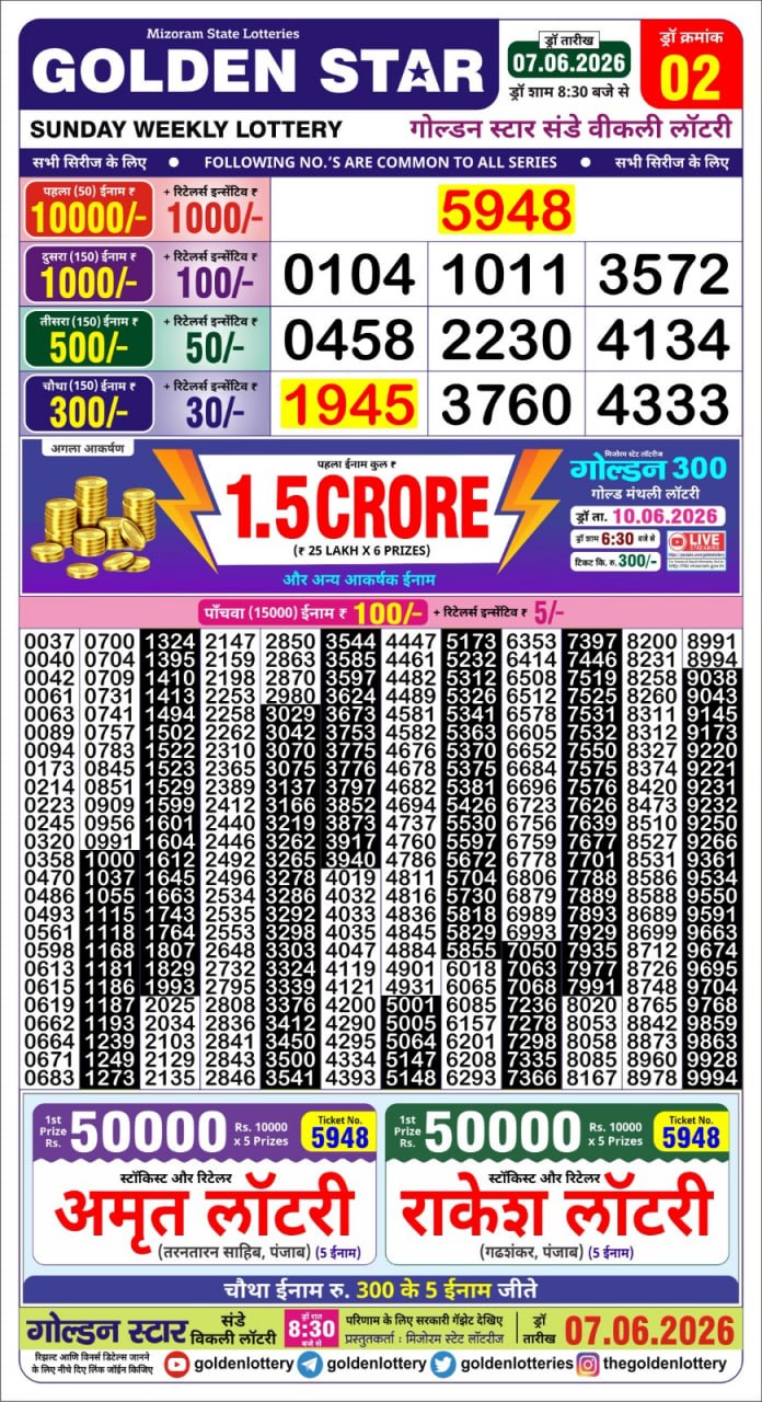 Golden Star 8:30 PM Result 07 June 2026
