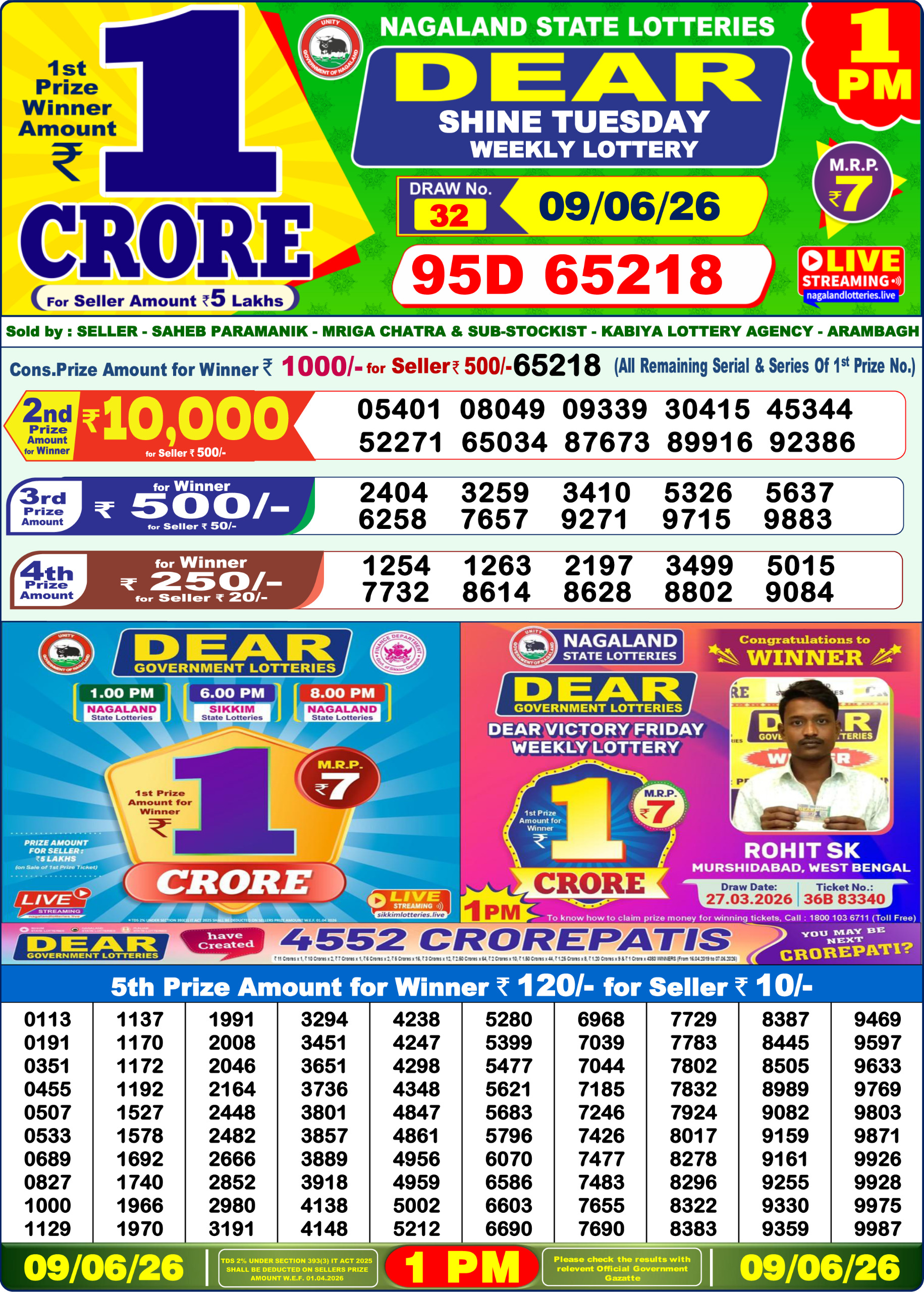 Dear 1 PM Result 09 June 2026