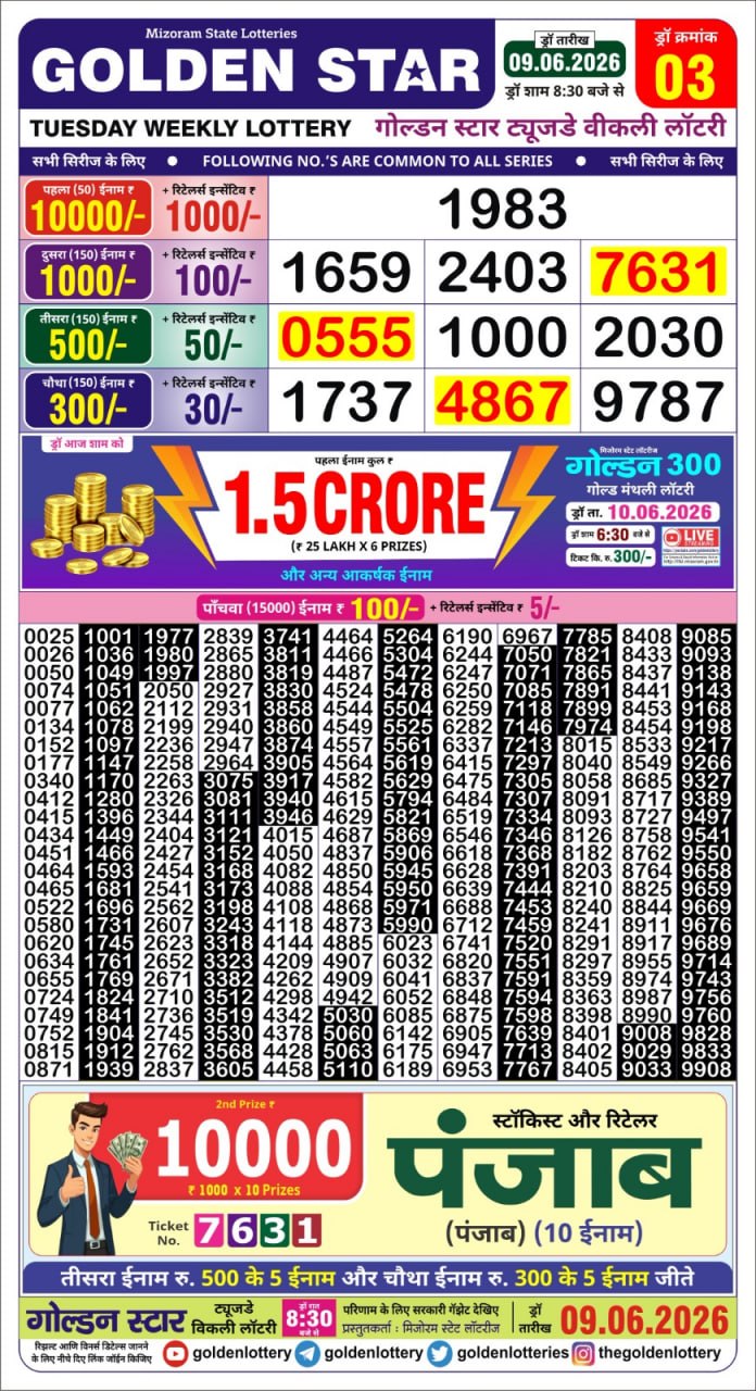 Golden Star 8:30 PM Result 09 June 2026