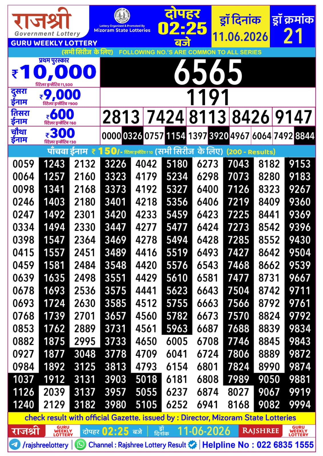 Rajshree 2:25 PM Result 11 June 2026