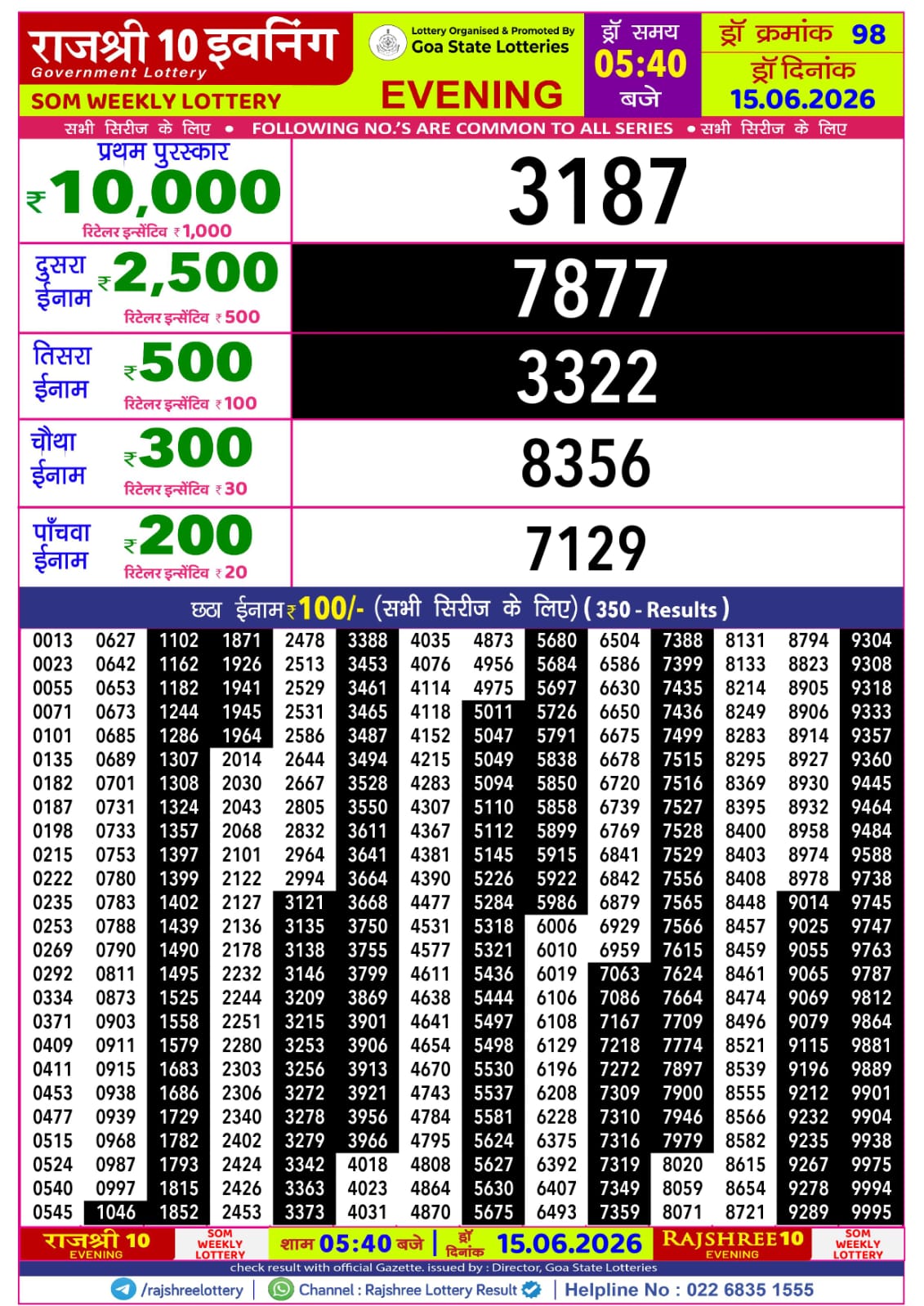 Rajshree 10 Evening 5:40 PM Result 15 June 2026