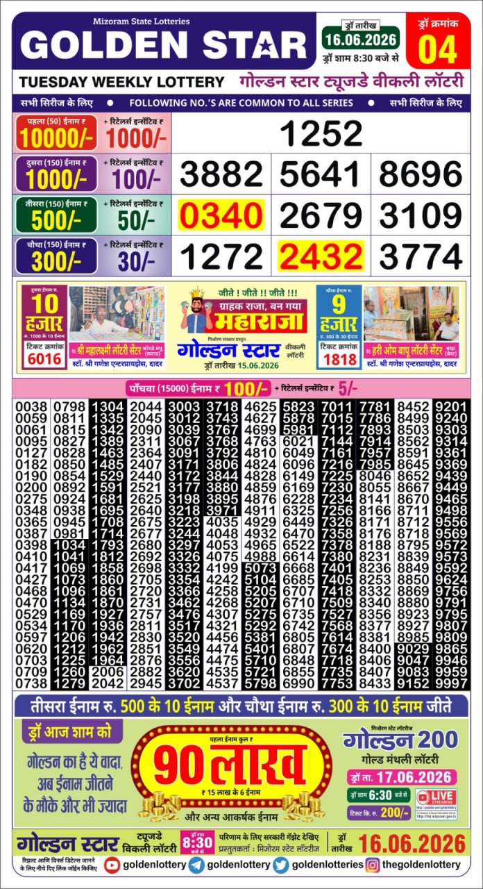 Golden Star 8:30 PM Result 16 June 2026
