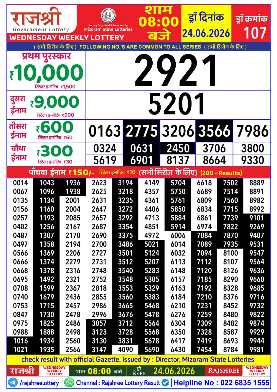 Rajshree 8 PM Result 24 June 2026