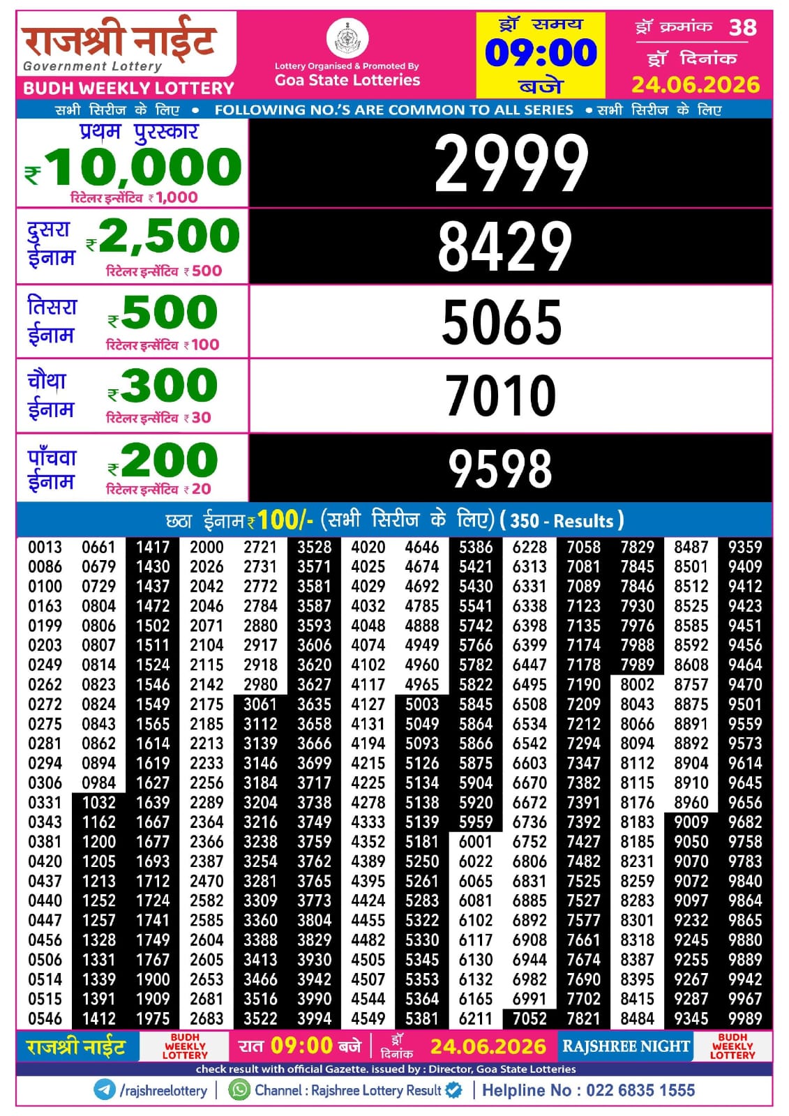 Rajshree Night 9 PM Result 24 June 2026