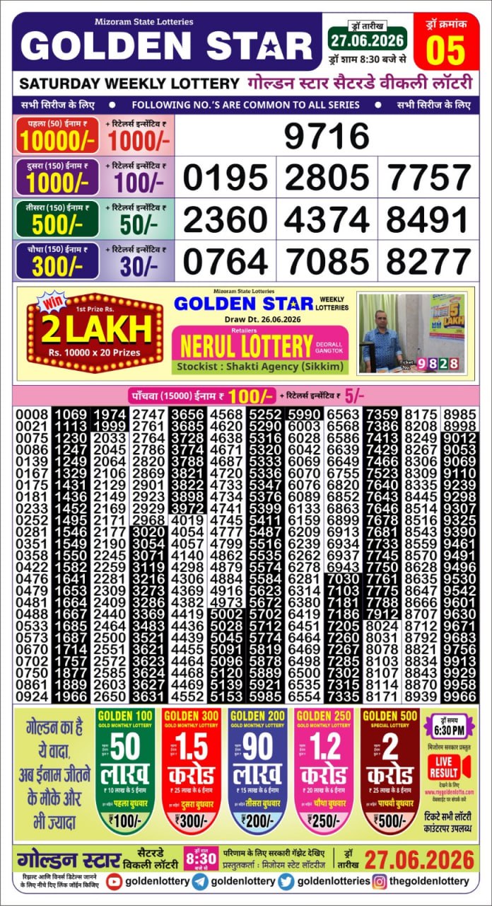 Golden Star 8:30 PM Result 27 June 2026