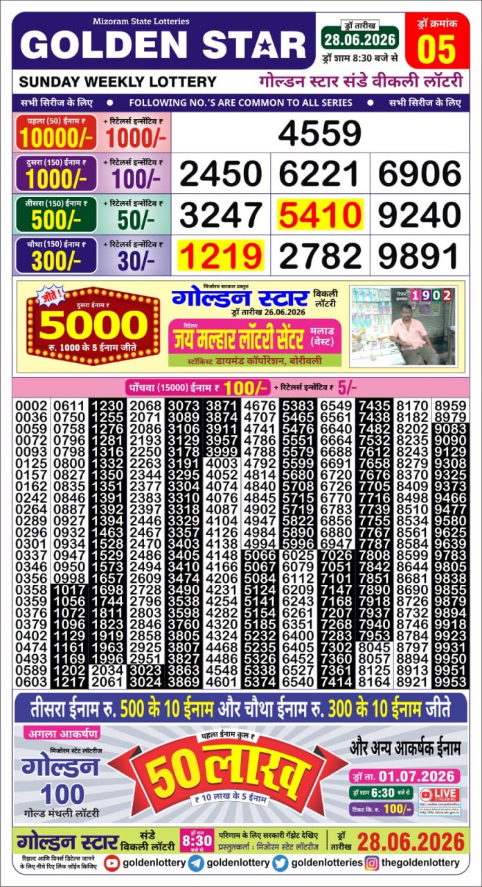 Golden Star 8:30 PM Result 28 June 2026
