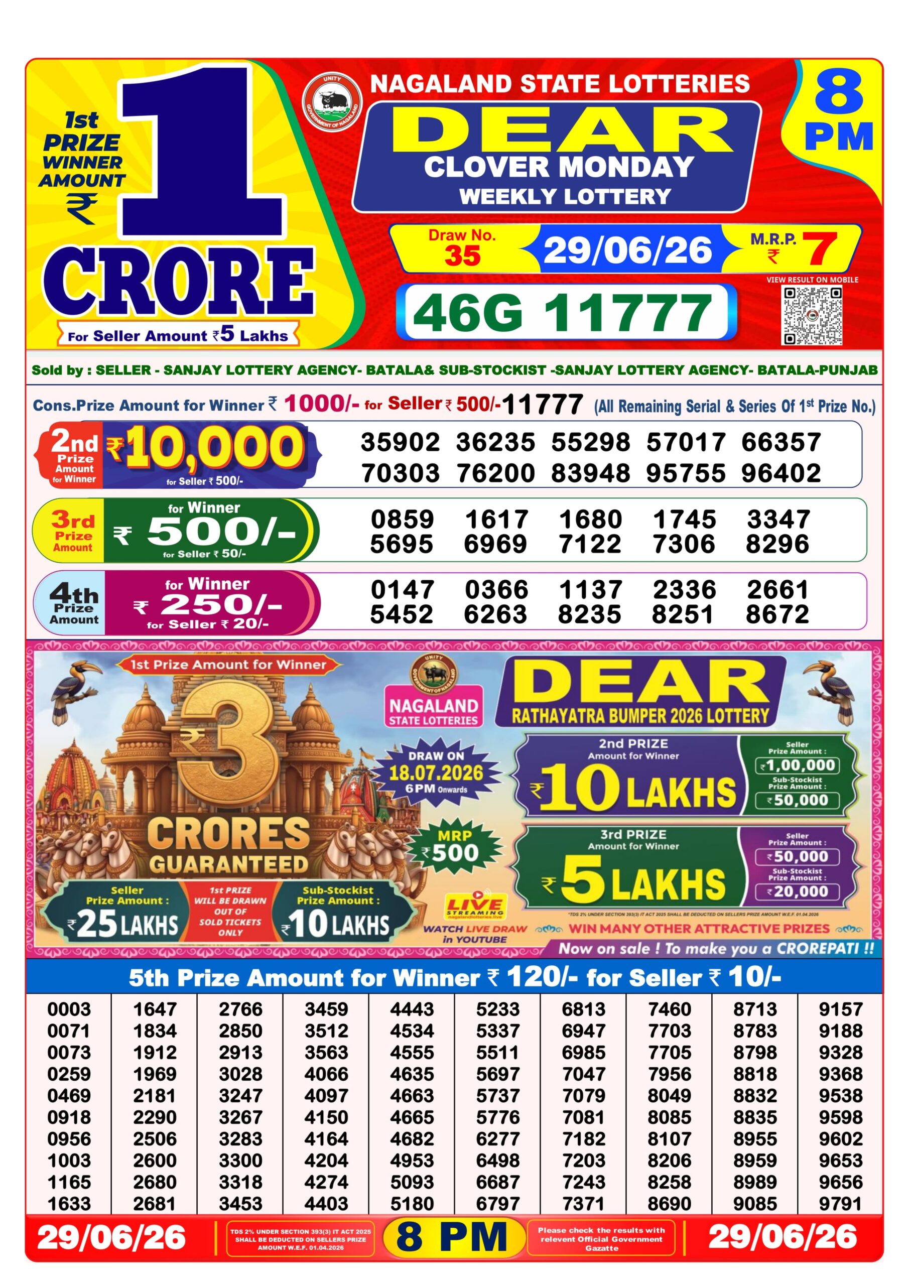 Dear 8 PM Result 29 June 2026