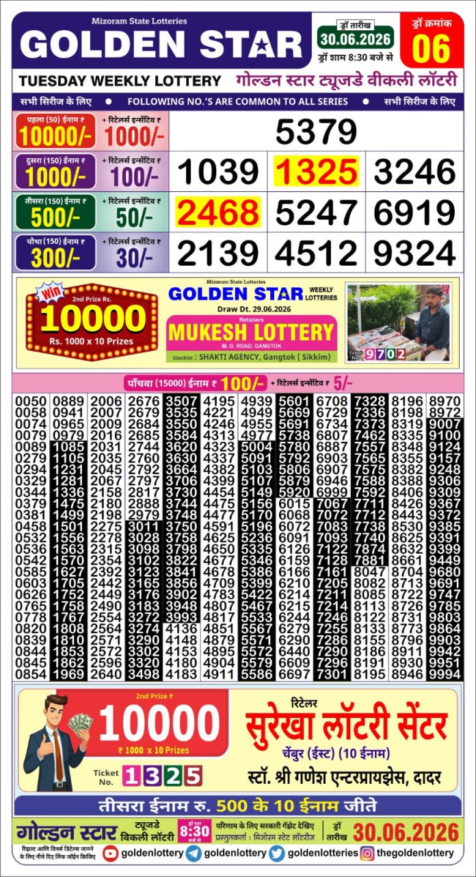 Golden Star 8:30 PM Result 30 June 2026