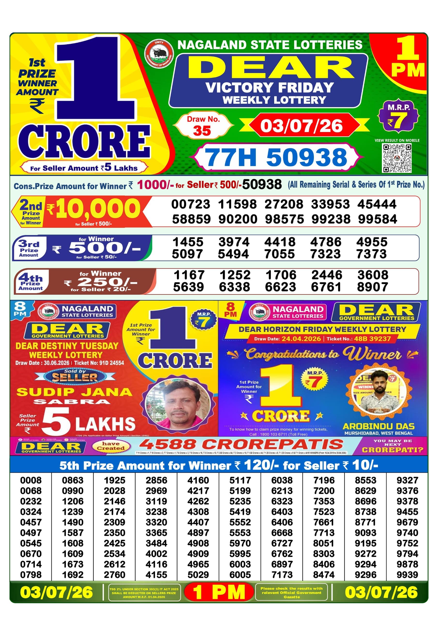 Dear 1 PM Result 03 July 2026