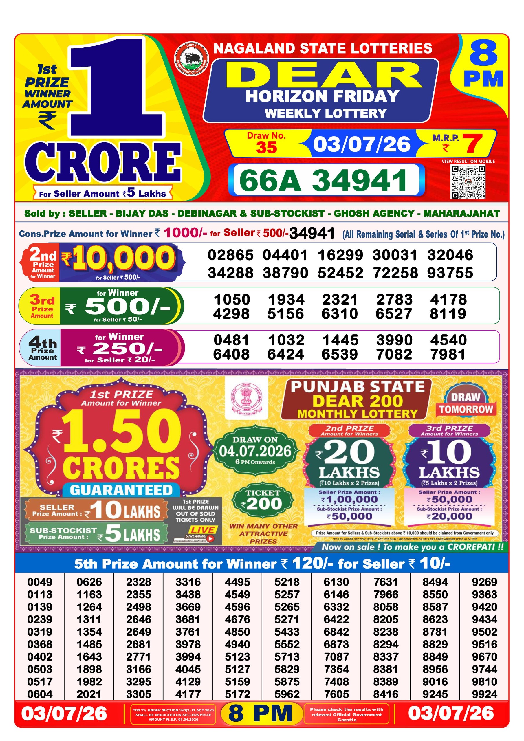 Dear 8 PM Result 03 July 2026