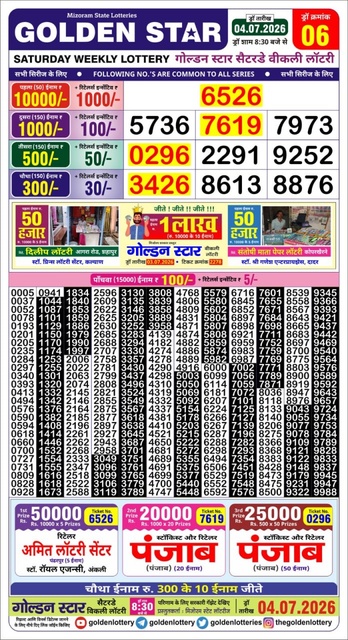 Golden Star 8:30 PM Result 04 July 2026