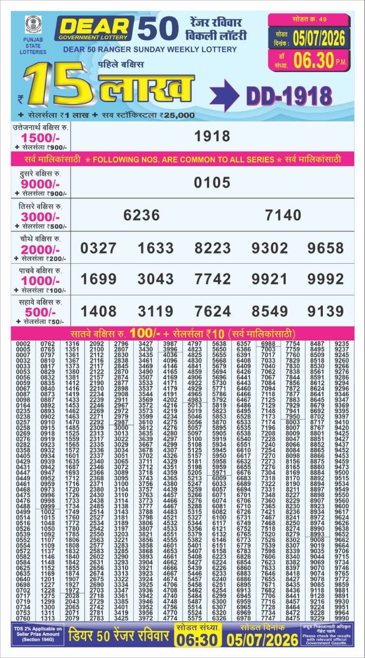Punjab Dear 50 6:30 PM Result 05 July 2026