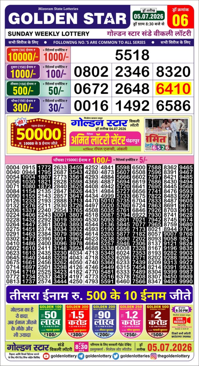Golden Star 8:30 PM Result 05 July 2026