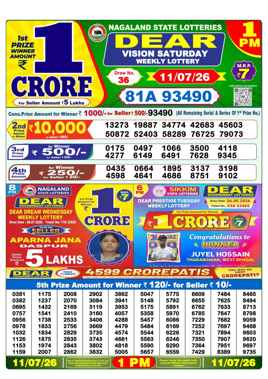 Dear 1 PM Result 11 July 2026
