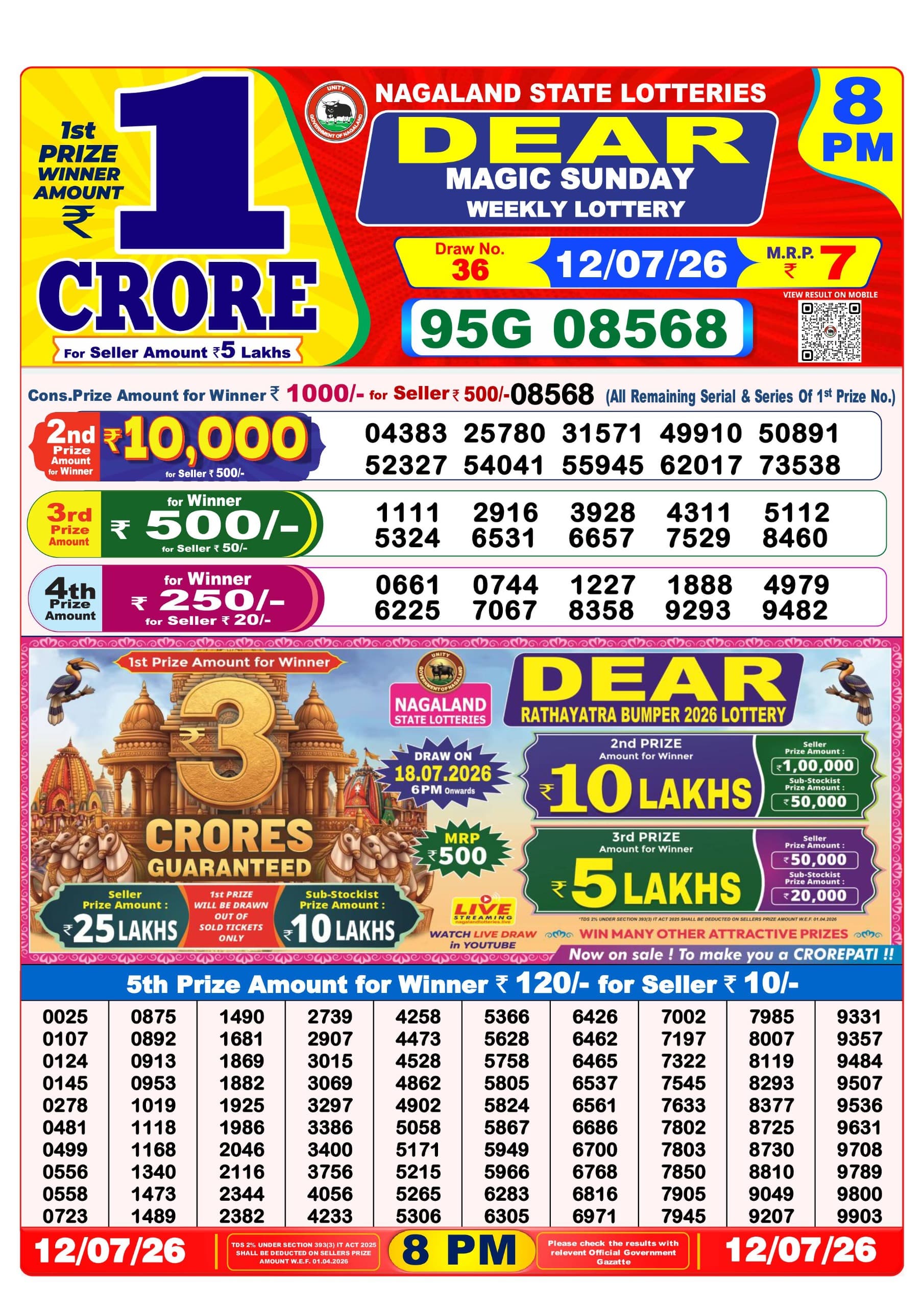Dear 8 PM Result 12 July 2026
