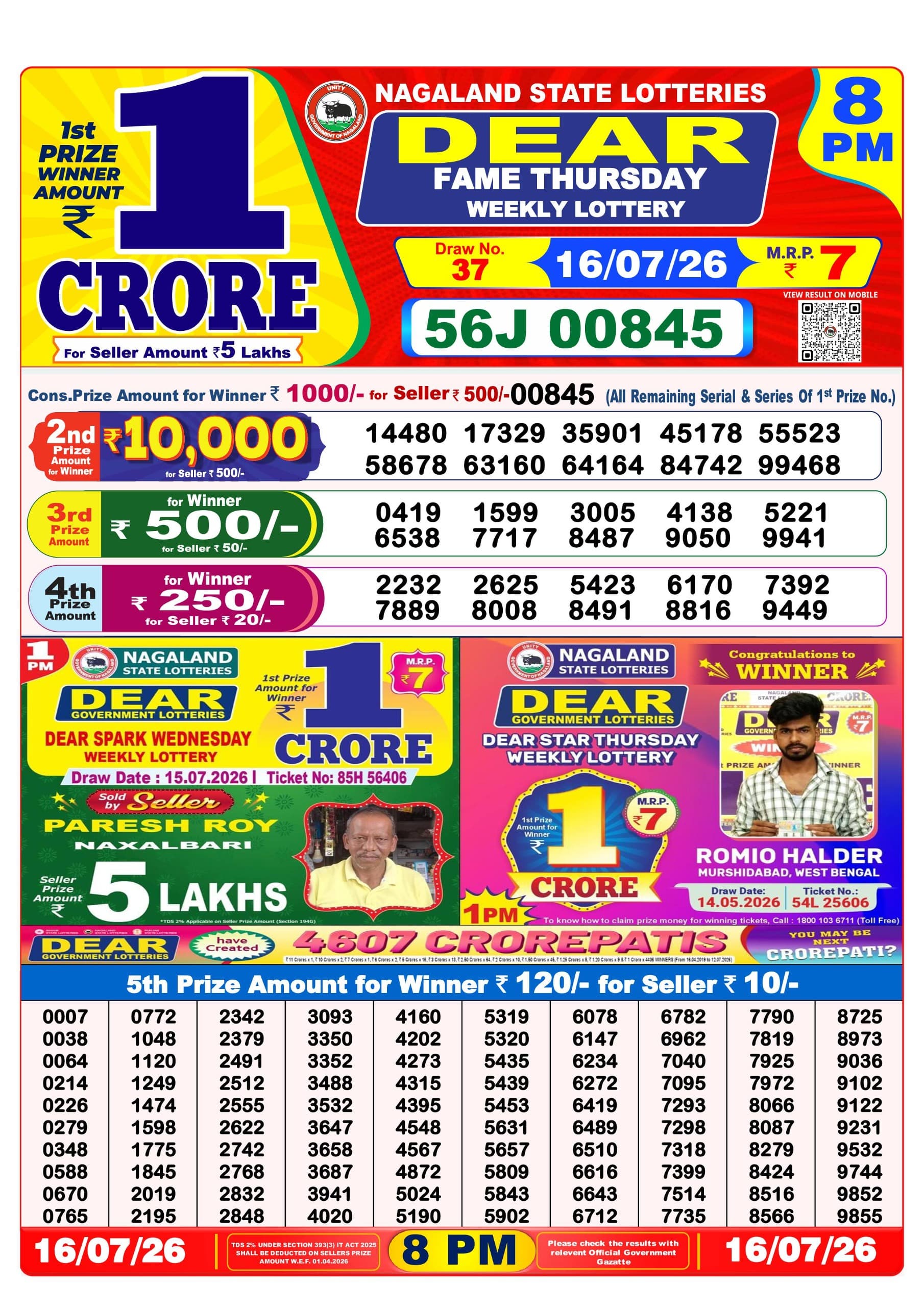 Dear 8 PM Result 16 July 2026