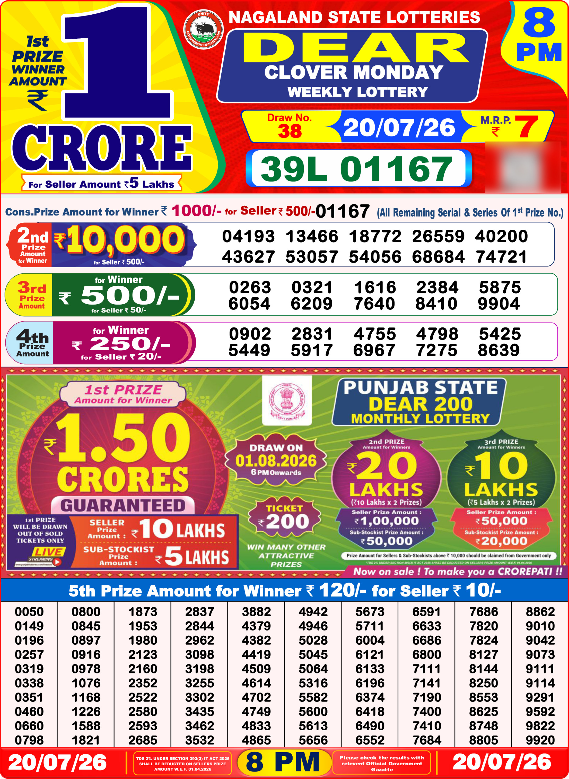 Dear 8 PM Result 20 July 2026
