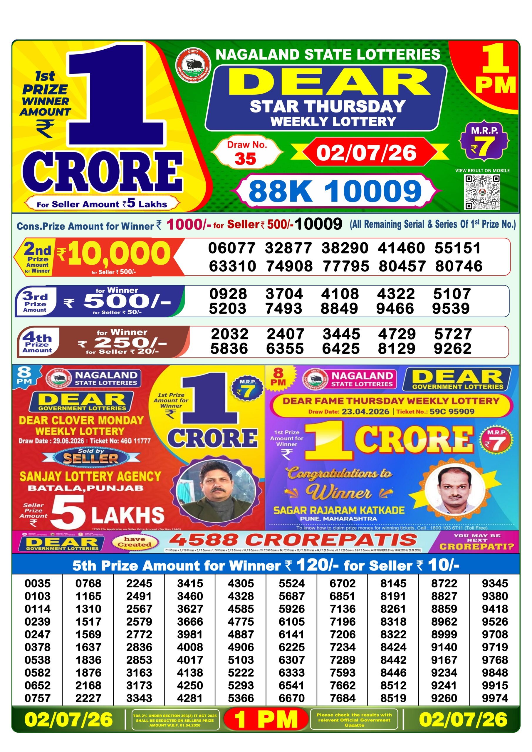 Dear 1 PM Result 02 July 2026