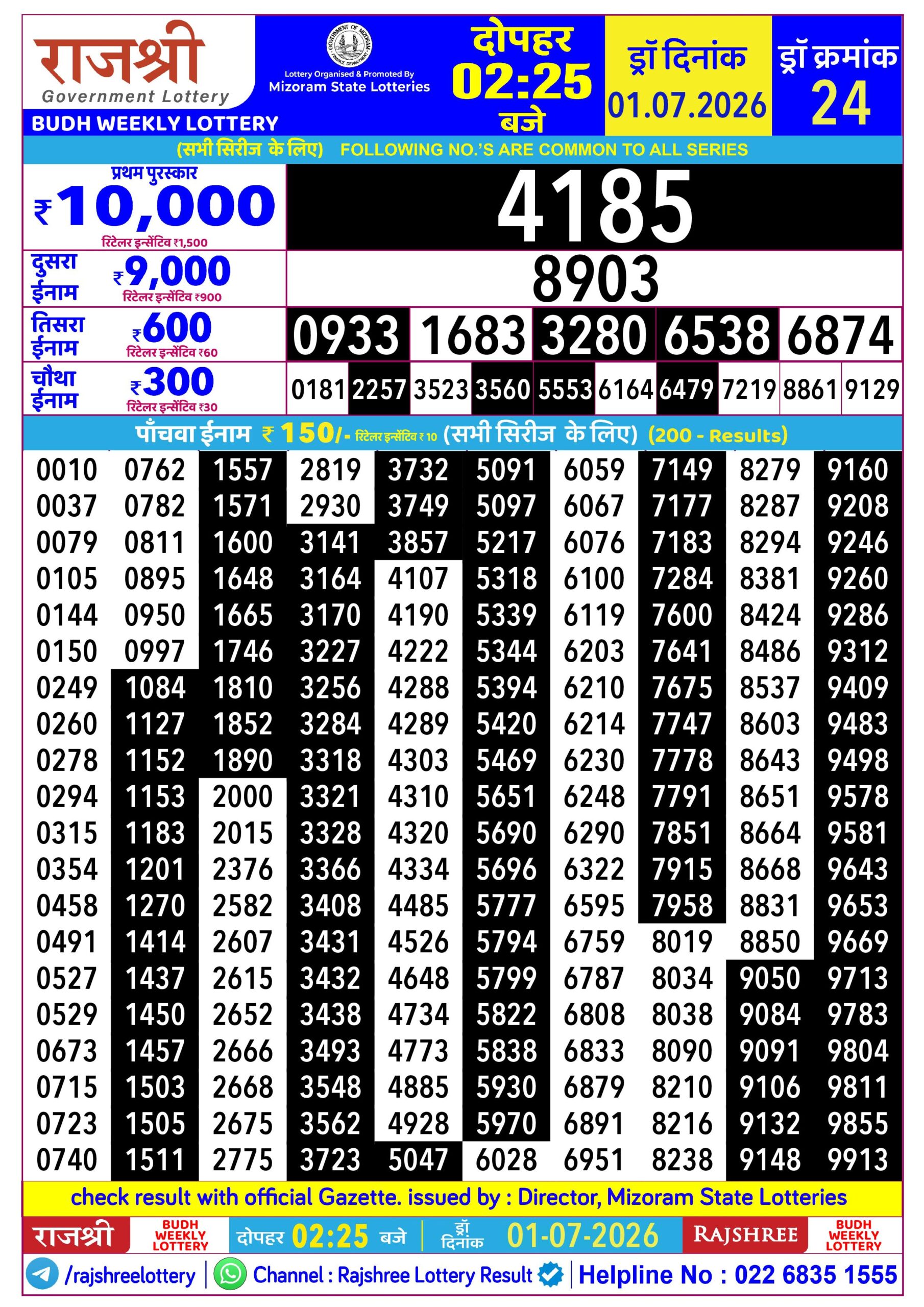 Rajshree 2:25 PM Result 01 July 2026